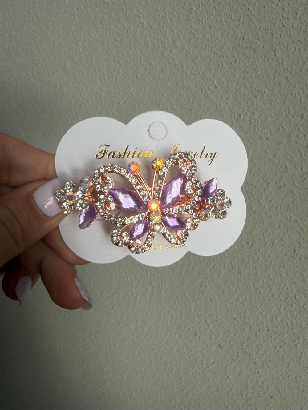 Purple Crystal Jeweled Butterfly French Barrette Hair Clip NWT - Picture 3 of 5